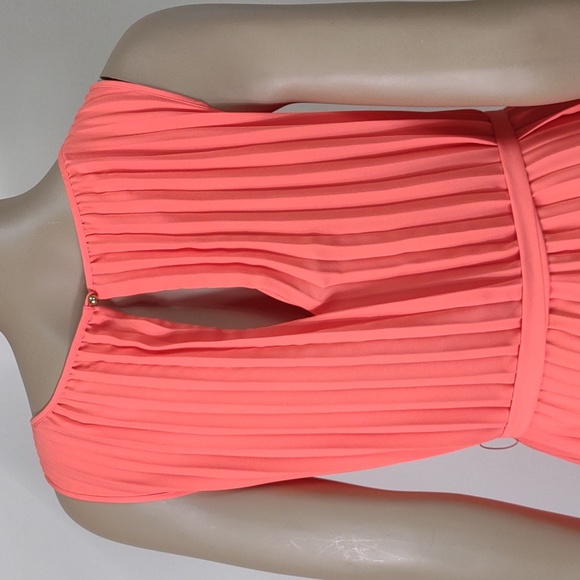 Banana Republic size 8 Neon orange accordion style sleeveless midi dress - Picture 7 of 12